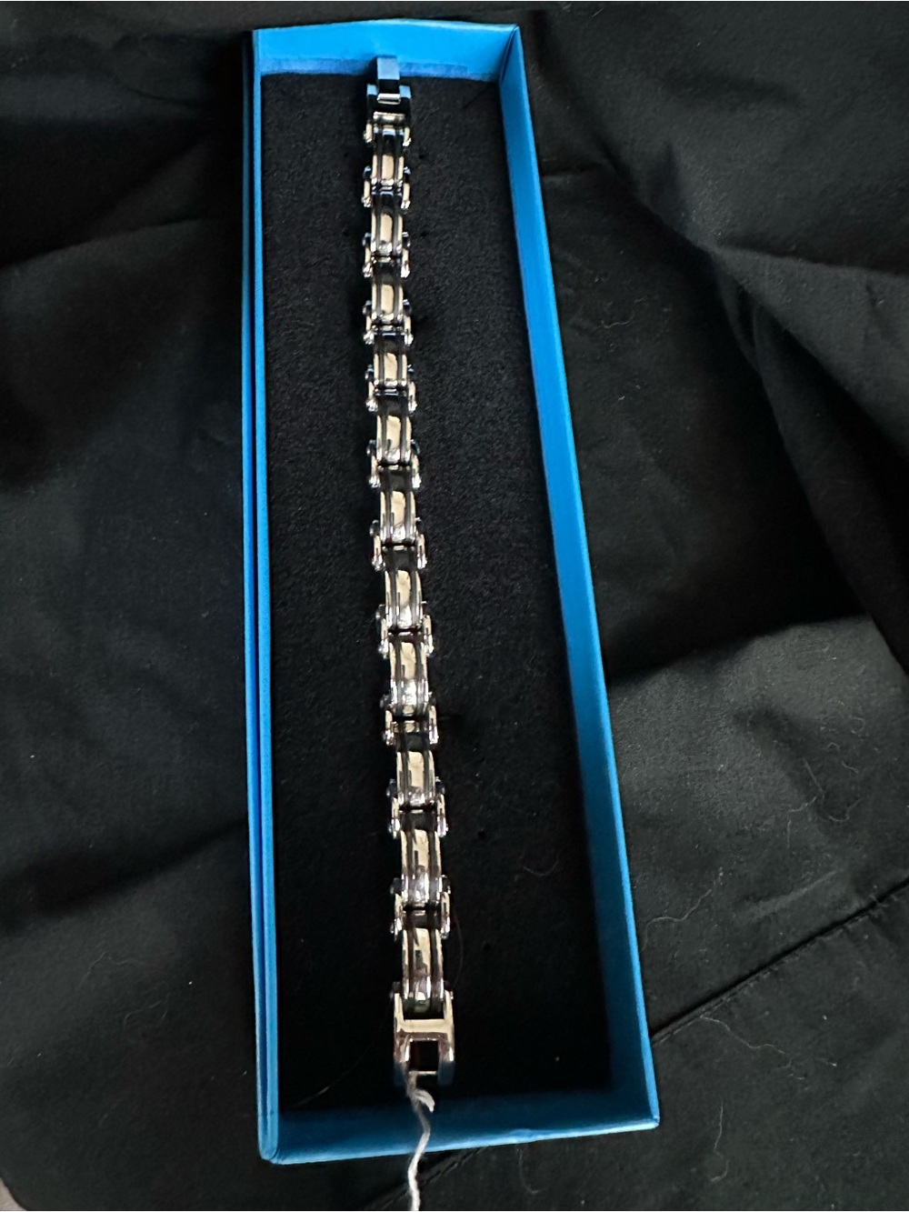 Men's Stainless Steel Bike/Motorcycle Chain Link Bracelet with Black Accents